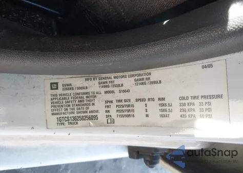 2005 GMC Canyon Sle from USA, damaged, VIN 1GTCS136258256095